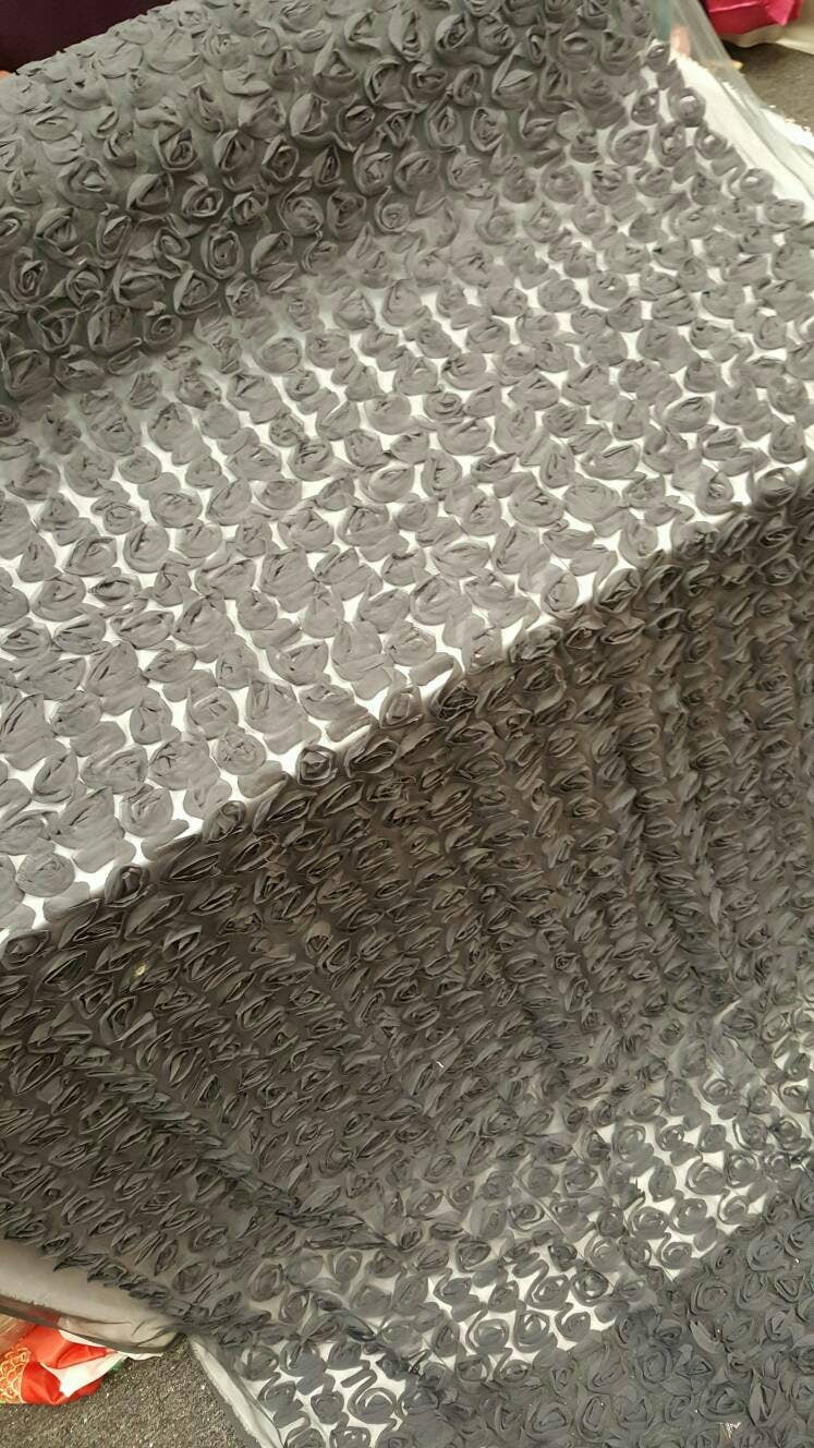 Grey Floral Lace Chiffon Flowers on Mesh Prom Fabric Sold by the Yard Gown Quinceañera Bridal Gorgeous Lace Decoration Draping