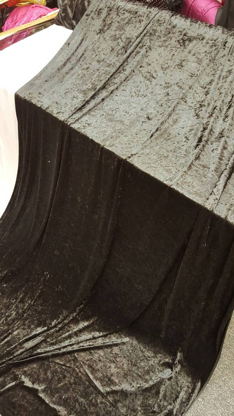 Black Crushed Stretch Velvet Soft Luxurious Fabric Sold by the Yard Gorgeous Draping Clothing Decoration Prom Quinceañera Bridal Dress