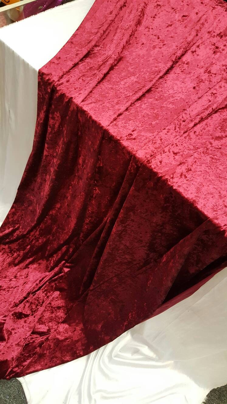 Burgundy Crushed Stretch Velvet Soft Luxurious Fabric Sold by the Yard Gown Quinceañera Bridal Evening Dress Gorgeous Decoration Draping