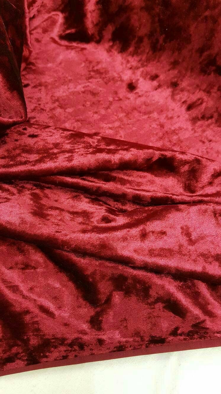Burgundy Crushed Stretch Velvet Soft Luxurious Fabric Sold by the Yard Gown Quinceañera Bridal Evening Dress Gorgeous Decoration Draping