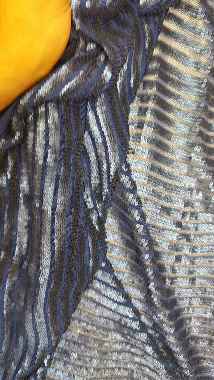 Royal blue matte sequin fabric stripes on mesh 1 way stretch clothing dancer fabric sold by the yard wedding prom gown draping decoration