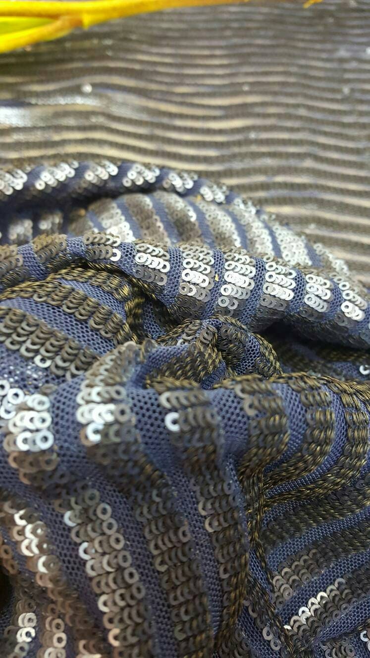Royal blue matte sequin fabric stripes on mesh 1 way stretch clothing dancer fabric sold by the yard wedding prom gown draping decoration