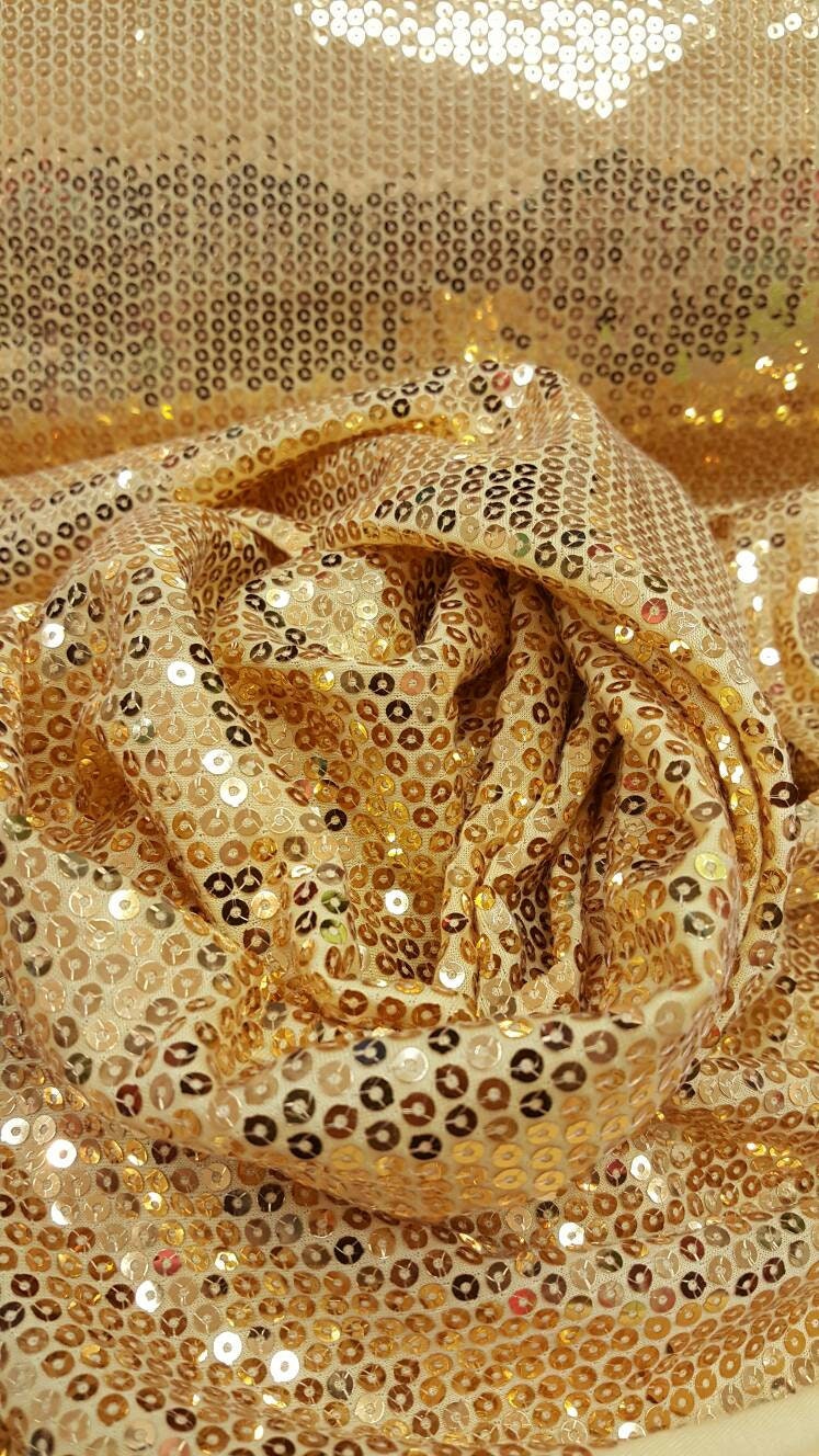 Gold Sequin 2 Way Stretch Yellow Knit Fabric Sold By The Yard Decoration Clothing Draping Gorgeous Dancer Fabric Glitz Sequin