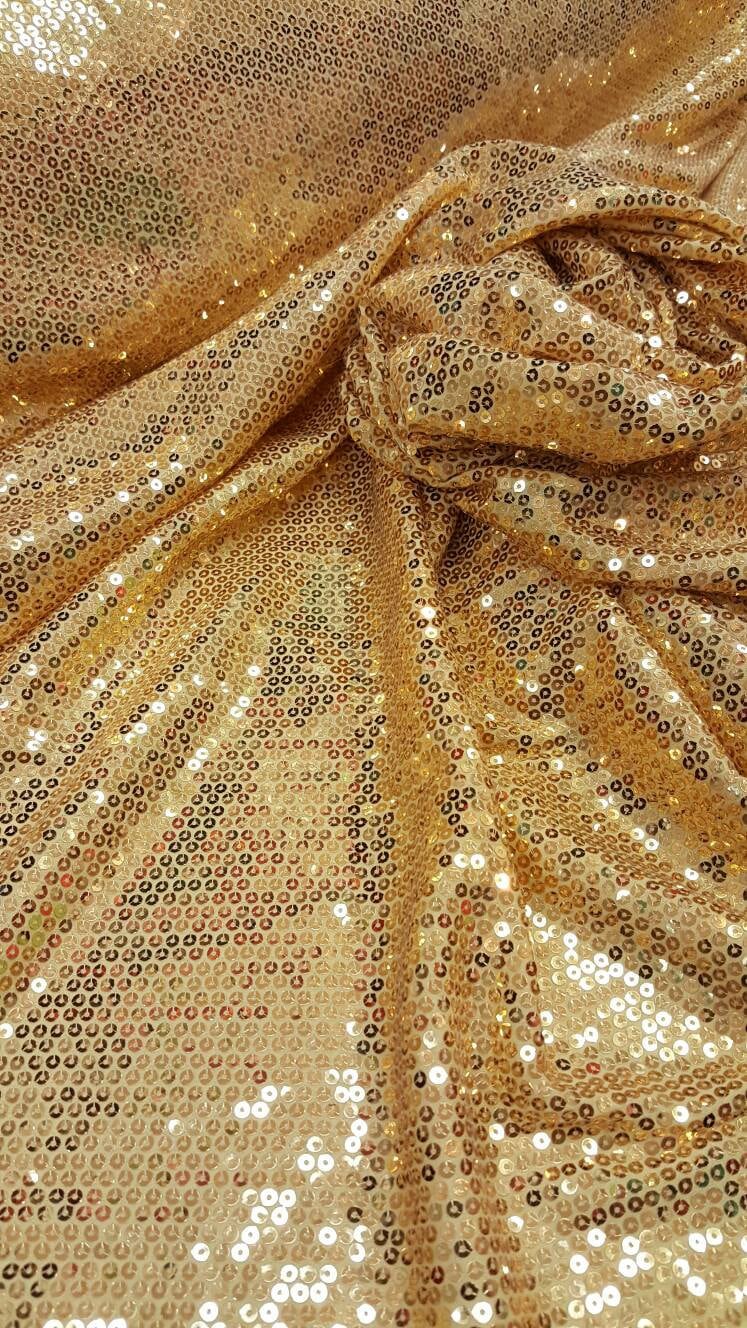 Gold Sequin 2 Way Stretch Yellow Knit Fabric Sold By The Yard Decoration Clothing Draping Gorgeous Dancer Fabric Glitz Sequin