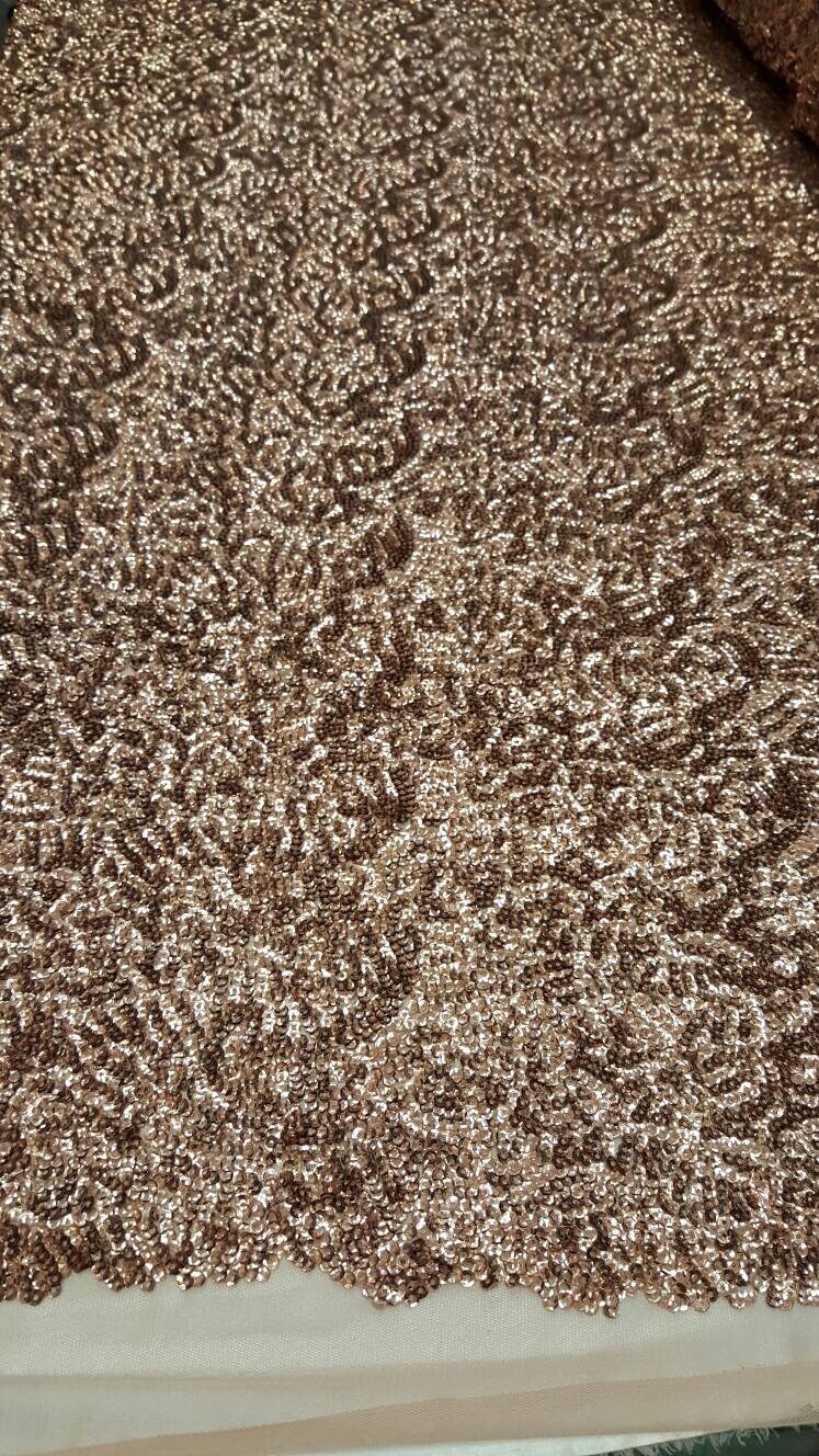 Dark rose gold sequin fabric sold by the yard 1 way stretch fabric sold by the yard gown Quinceañera bridal Evening dress