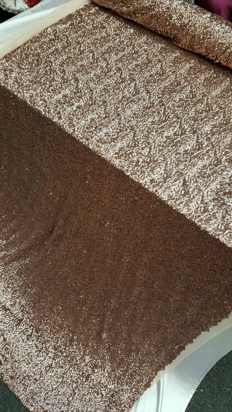 Dark rose gold sequin fabric sold by the yard 1 way stretch fabric sold by the yard gown Quinceañera bridal Evening dress