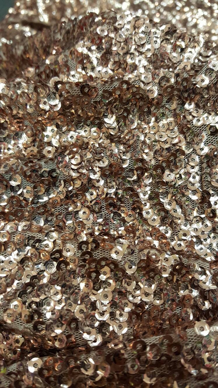 Dark rose gold sequin fabric sold by the yard 1 way stretch fabric sold by the yard gown Quinceañera bridal Evening dress