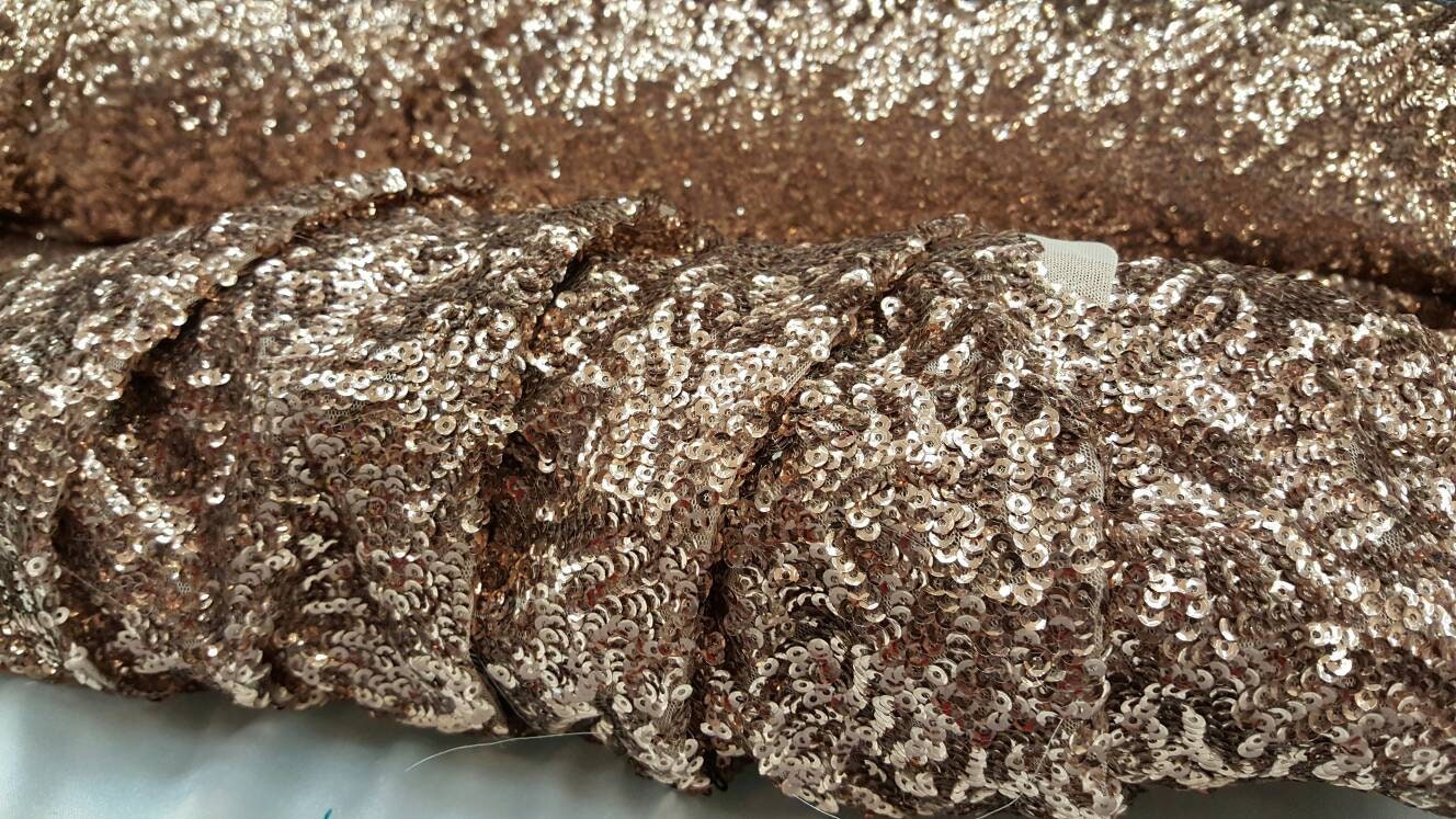 Dark rose gold sequin fabric sold by the yard 1 way stretch fabric sold by the yard gown Quinceañera bridal Evening dress