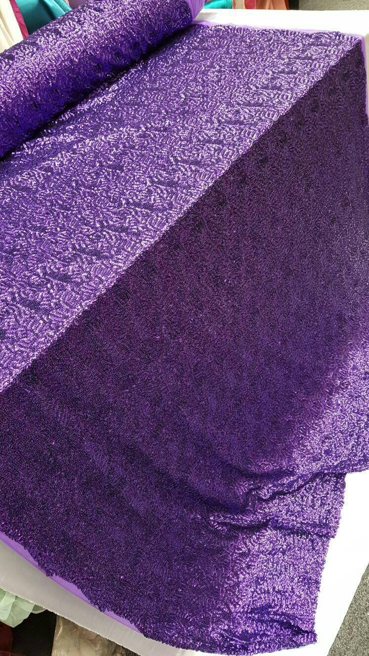 Purple Sequin Fabric Sold By The Yard Gown Quinceañera Bridal Gorgeous Decoration Draping Table Cloth Dancer 1 Way Stretch