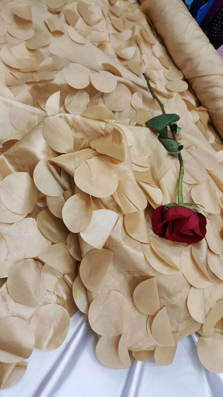 Gold Pétal Leaf Geometric Handing Taffeta Prom Fabric Sold by the Yard Gown Quinceañera Bridal Gorgeous Decoration Draping