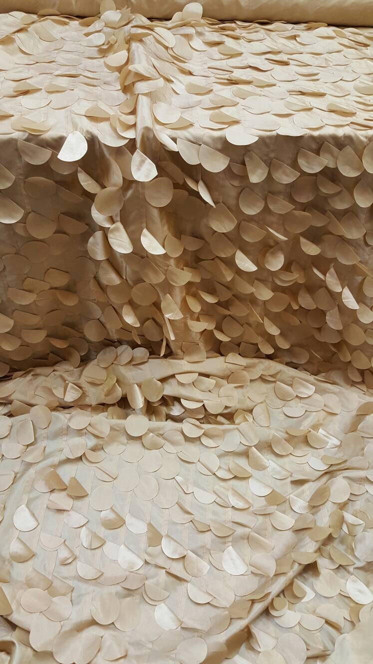 Gold Pétal Leaf Geometric Handing Taffeta Prom Fabric Sold by the Yard Gown Quinceañera Bridal Gorgeous Decoration Draping