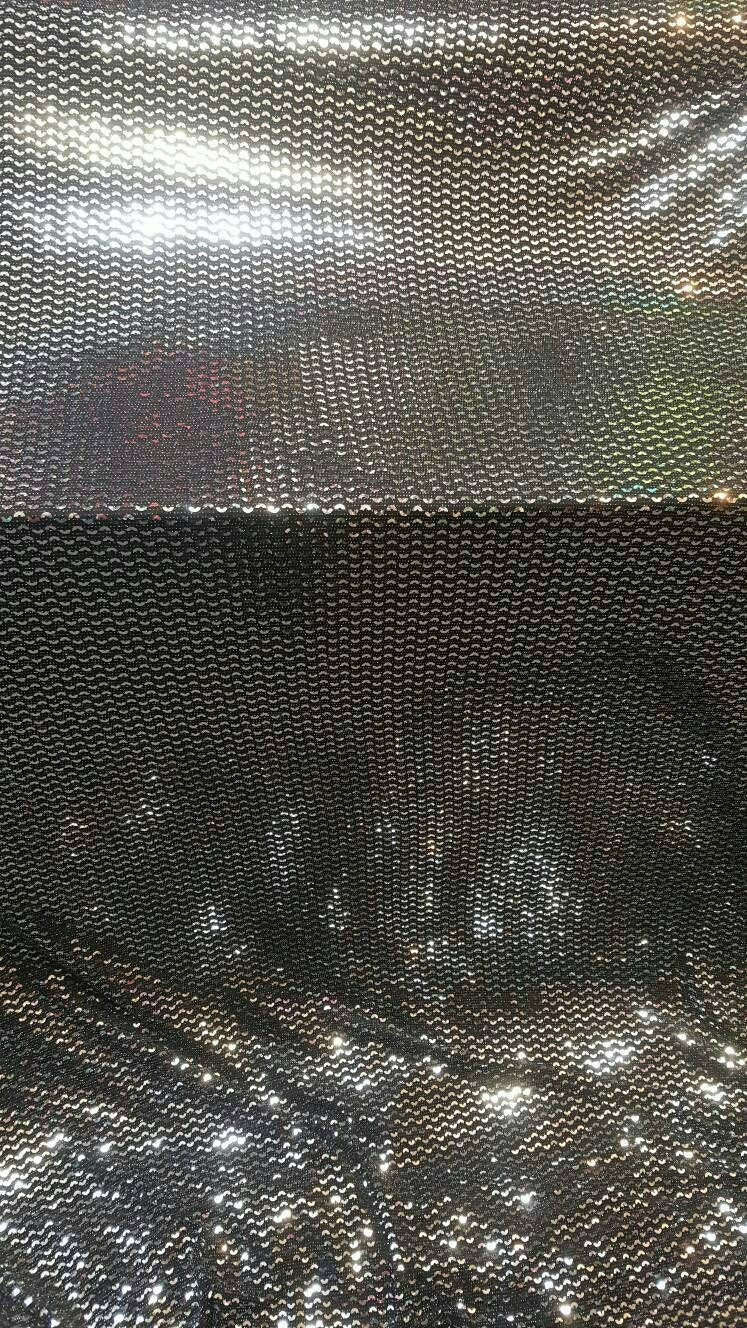 Silver Sequin Geometrical Shine on Black Stretch Fabric Sold by the Yard 60"w Fabric Dress Gorgeous Draping Decoration Party Fabric bling