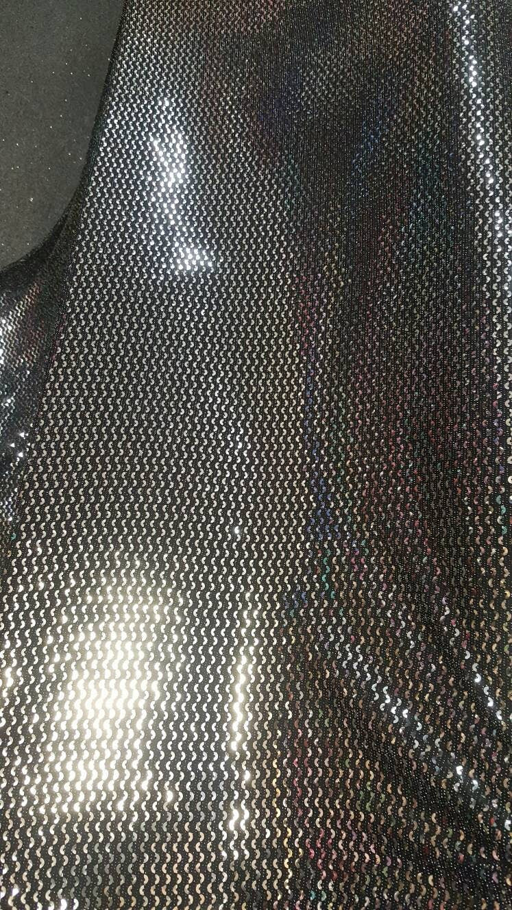 Silver Sequin Geometrical Shine on Black Stretch Fabric Sold by the Yard 60"w Fabric Dress Gorgeous Draping Decoration Party Fabric bling