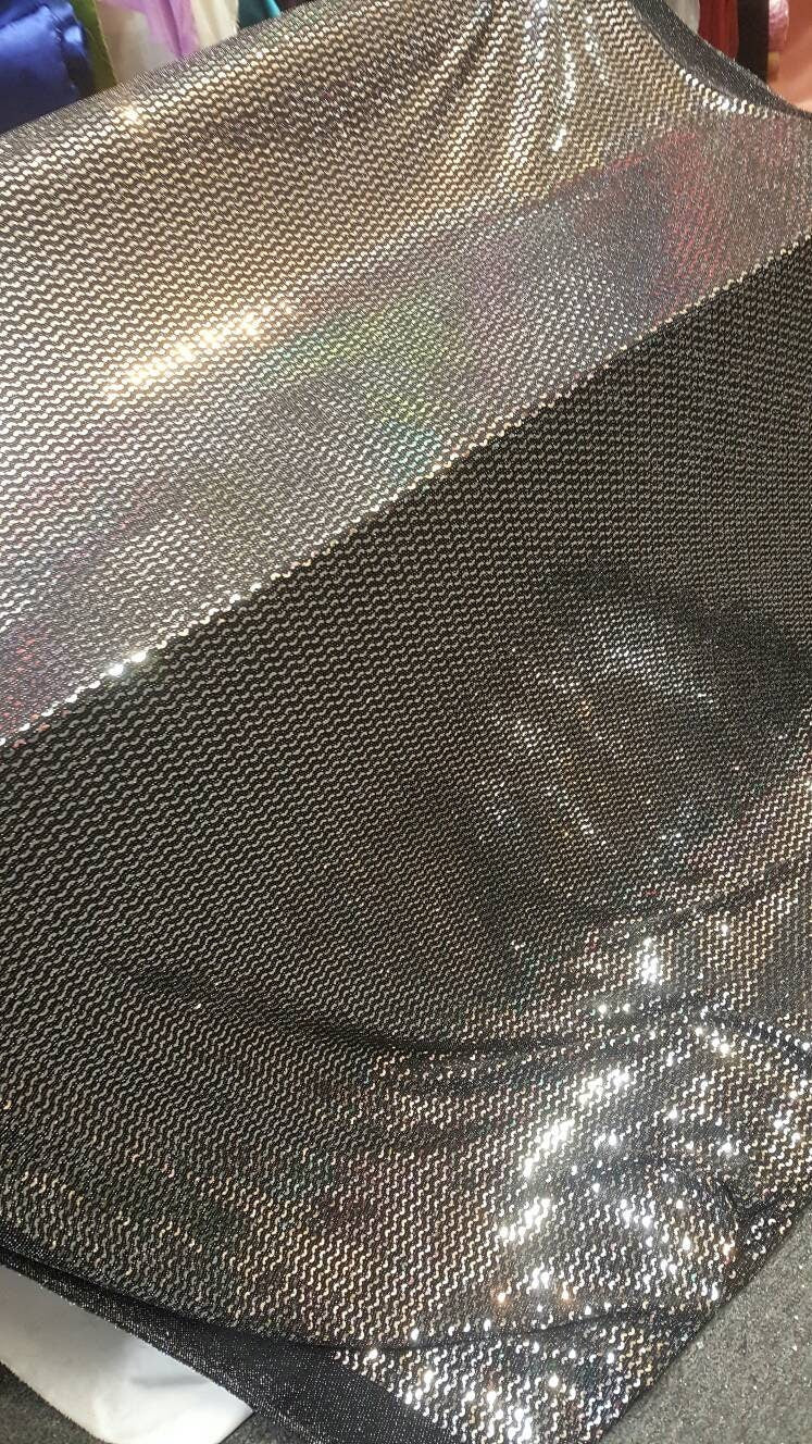 Silver Sequin Geometrical Shine on Black Stretch Fabric Sold by the Yard 60"w Fabric Dress Gorgeous Draping Decoration Party Fabric bling