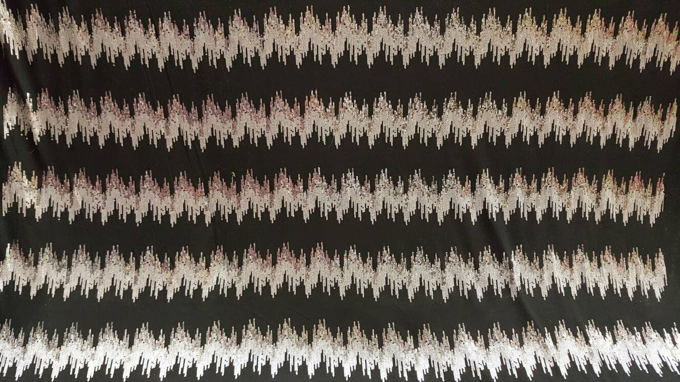 Silver sequin on black Jersey knit stretch fabric sold by yard decoration clothing draping dress dancer clothing Fashion fabric