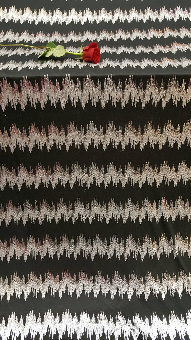 Silver sequin on black Jersey knit stretch fabric sold by yard decoration clothing draping dress dancer clothing Fashion fabric