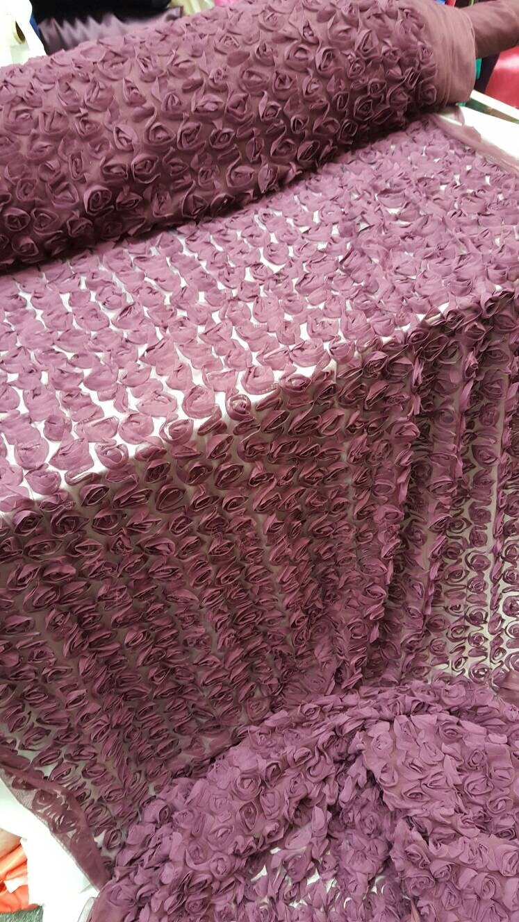 Eggplant Floral Lace chiffon Flower Mesh Prom Fabric Sold by the Yard Gown Quinceañera Bridal Evening Dress Gorgeous Lace Decoration Draping