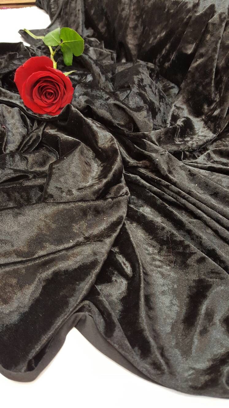 Black Crushed Stretch Velvet Soft Luxurious Fabric Sold by the Yard Gorgeous Draping Clothing Decoration Prom Quinceañera Bridal Dress