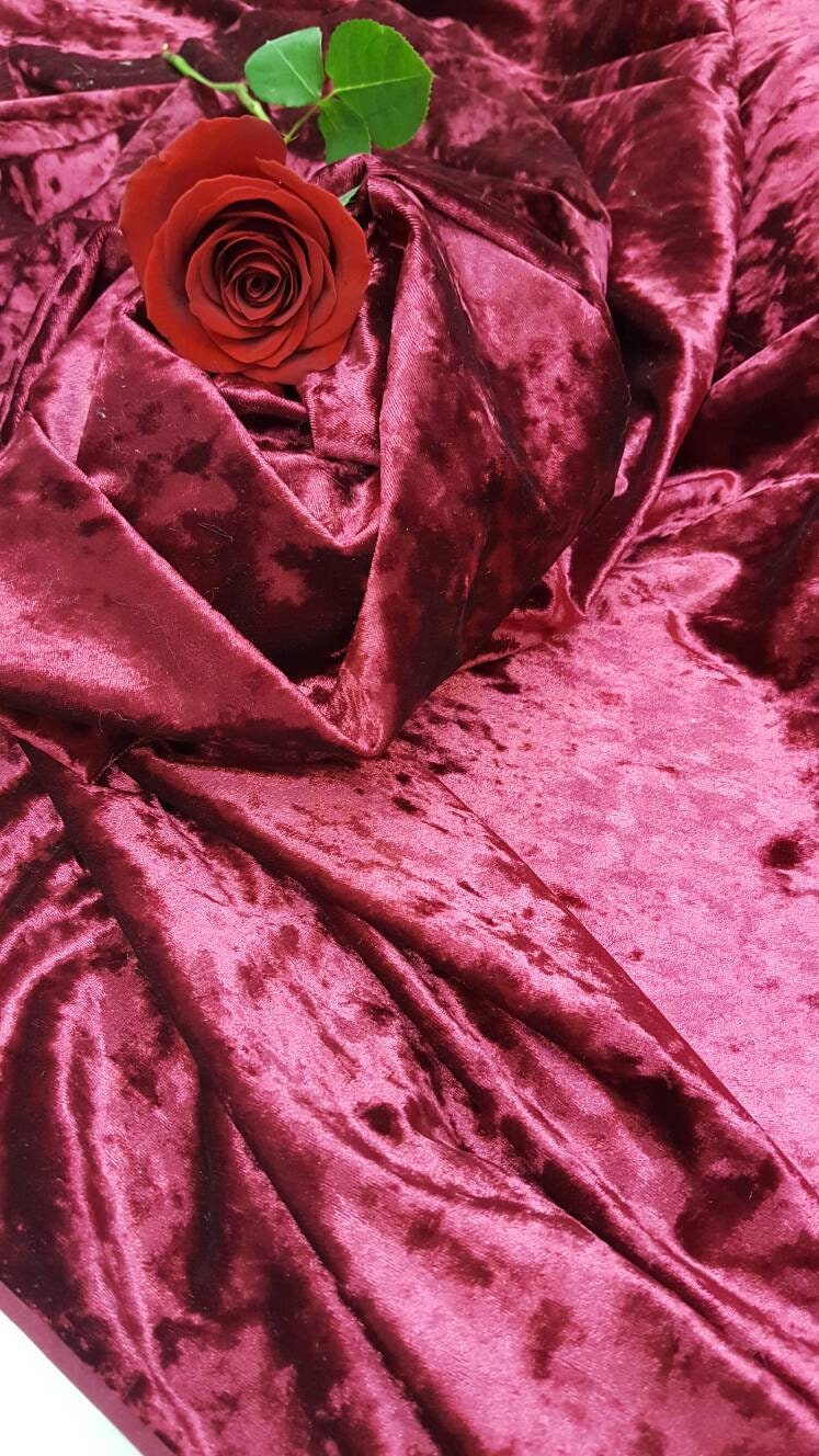 Burgundy Crushed Stretch Velvet Soft Luxurious Fabric Sold by the Yard Gown Quinceañera Bridal Evening Dress Gorgeous Decoration Draping
