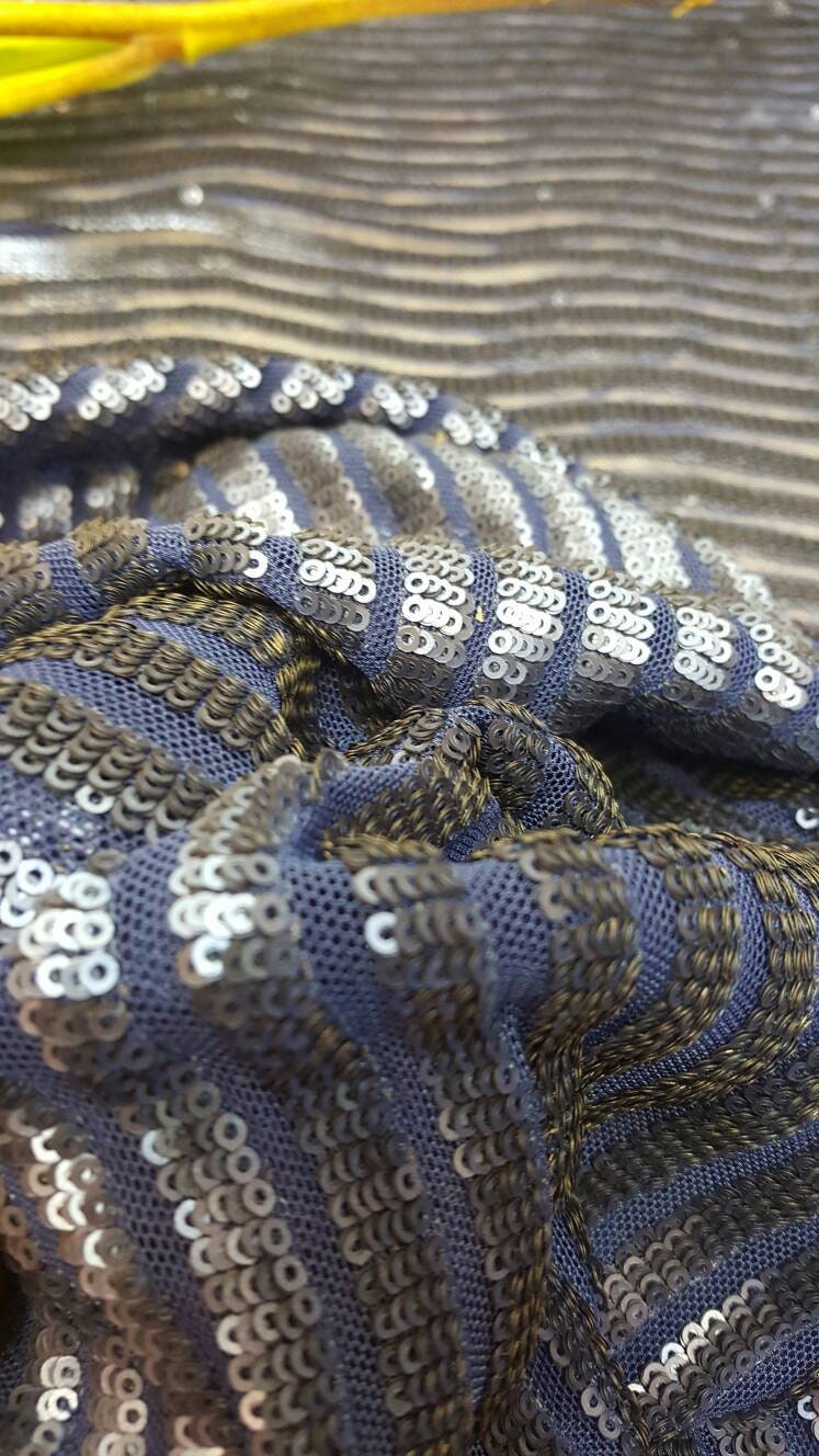 Royal blue matte sequin fabric stripes on mesh 1 way stretch clothing dancer fabric sold by the yard wedding prom gown draping decoration