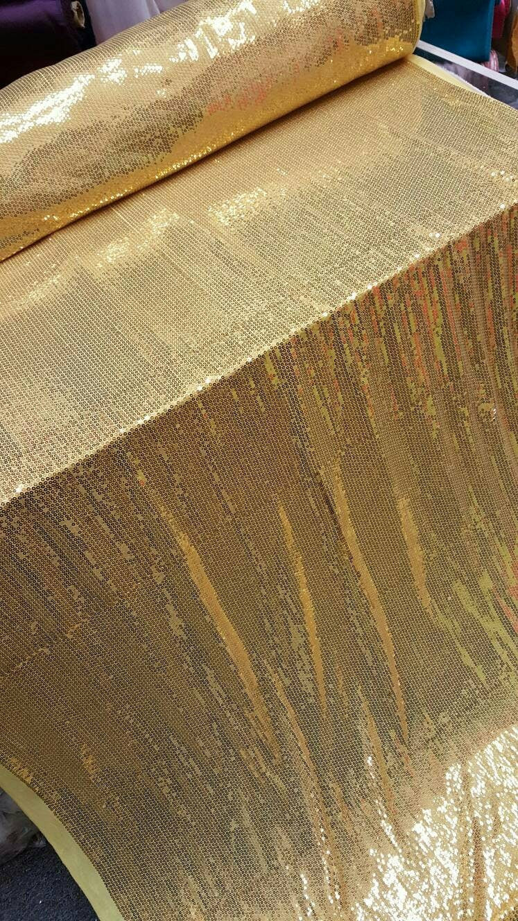 Gold Sequin 2 Way Stretch Yellow Knit Fabric Sold By The Yard Decoration Clothing Draping Gorgeous Dancer Fabric Glitz Sequin