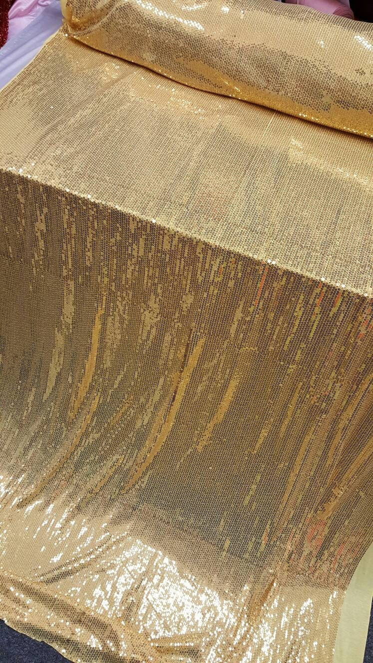 Gold Sequin 2 Way Stretch Yellow Knit Fabric Sold By The Yard Decoration Clothing Draping Gorgeous Dancer Fabric Glitz Sequin