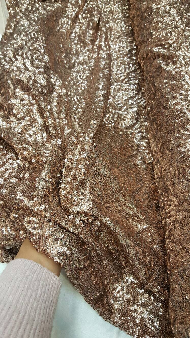 Dark rose gold sequin fabric sold by the yard 1 way stretch fabric sold by the yard gown Quinceañera bridal Evening dress