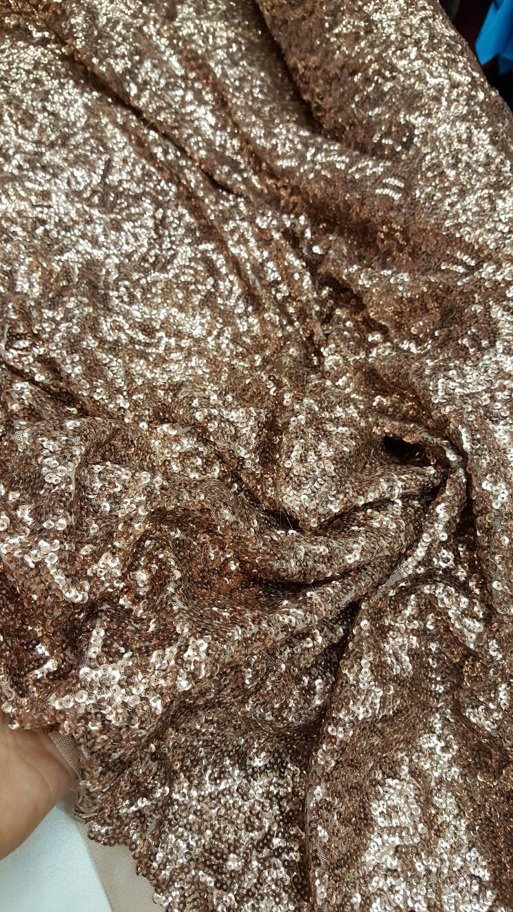 Dark rose gold sequin fabric sold by the yard 1 way stretch fabric sold by the yard gown Quinceañera bridal Evening dress