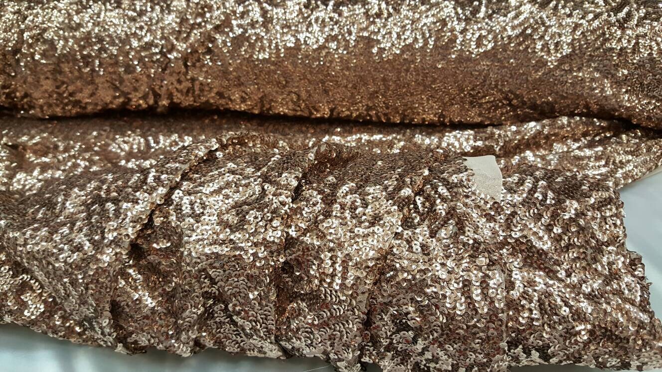 Dark rose gold sequin fabric sold by the yard 1 way stretch fabric sold by the yard gown Quinceañera bridal Evening dress