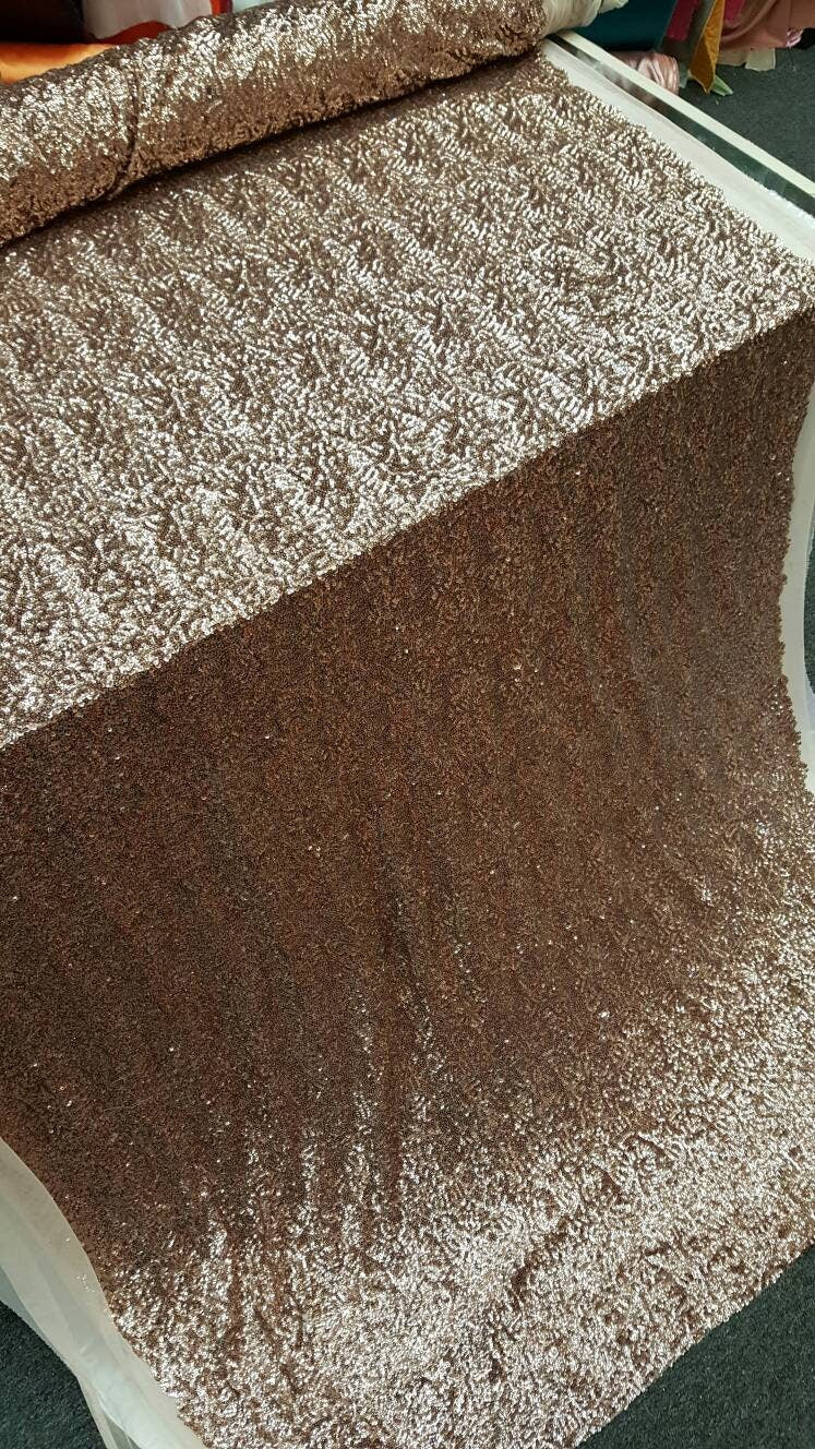 Dark rose gold sequin fabric sold by the yard 1 way stretch fabric sold by the yard gown Quinceañera bridal Evening dress