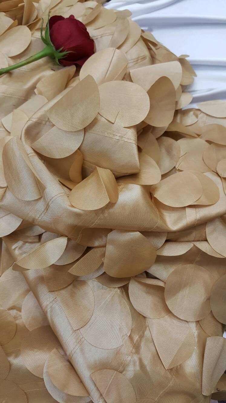 Gold Pétal Leaf Geometric Handing Taffeta Prom Fabric Sold by the Yard Gown Quinceañera Bridal Gorgeous Decoration Draping