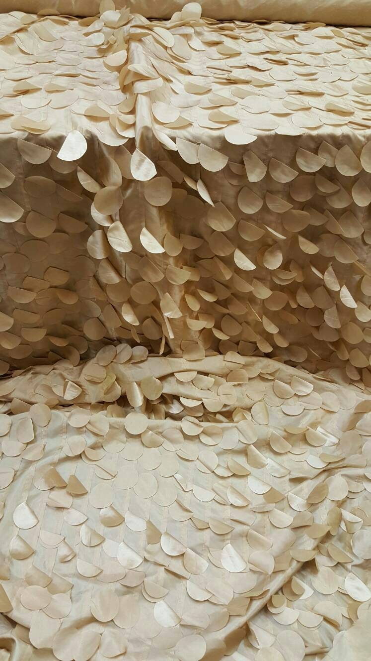 Gold Pétal Leaf Geometric Handing Taffeta Prom Fabric Sold by the Yard Gown Quinceañera Bridal Gorgeous Decoration Draping
