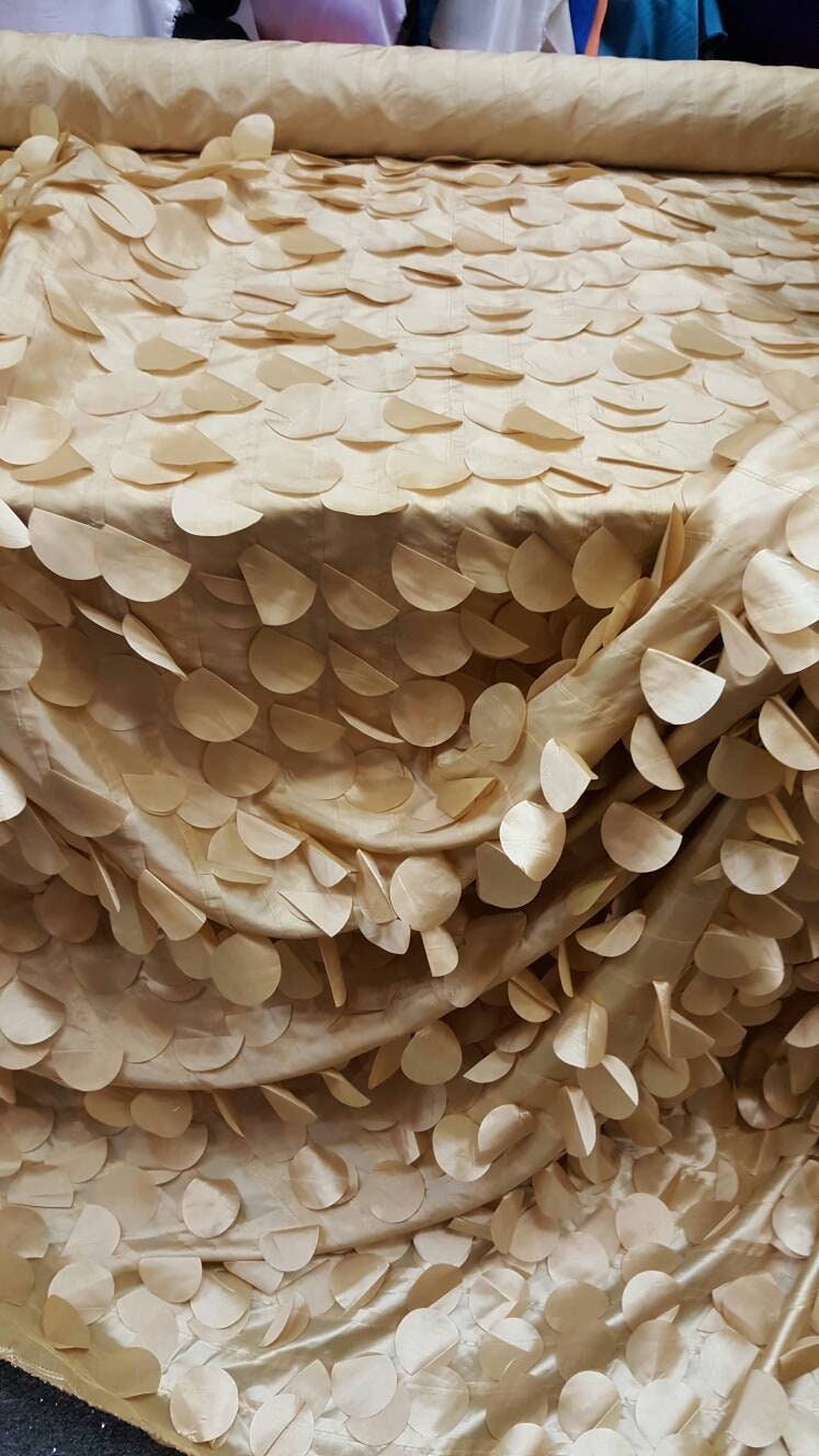 Gold Pétal Leaf Geometric Handing Taffeta Prom Fabric Sold by the Yard Gown Quinceañera Bridal Gorgeous Decoration Draping