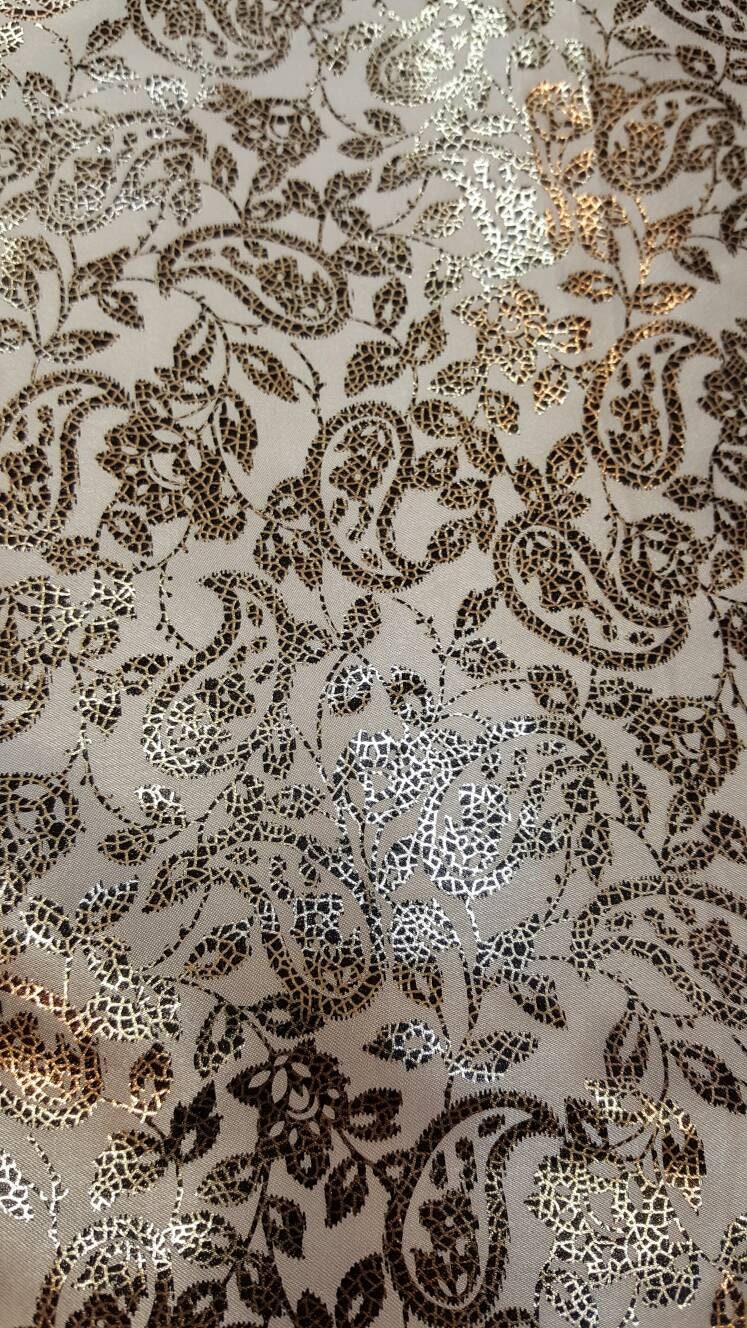 Gold Paisleys on White Satin Wedding Fabric Sold by the Yard Gown Bridal Decoration Draping Table Cloths Clothing Prom