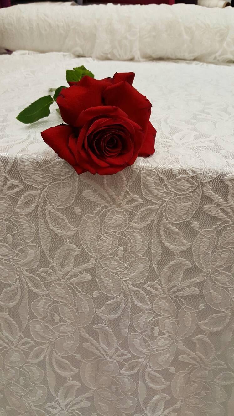 White Bridal stretch Lace Floral Flowers Embroidered on 4 Way Stretch Mesh Wedding Fabric Sold by the Yard Gown Dress Decoration Draping