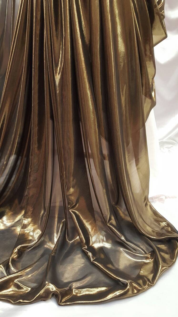 Gold Metallic Chiffon Silk Black Background Soft Flowy Prom Fabric Sold by the Yard Gown Quinceañera Bridal Decoration Draping