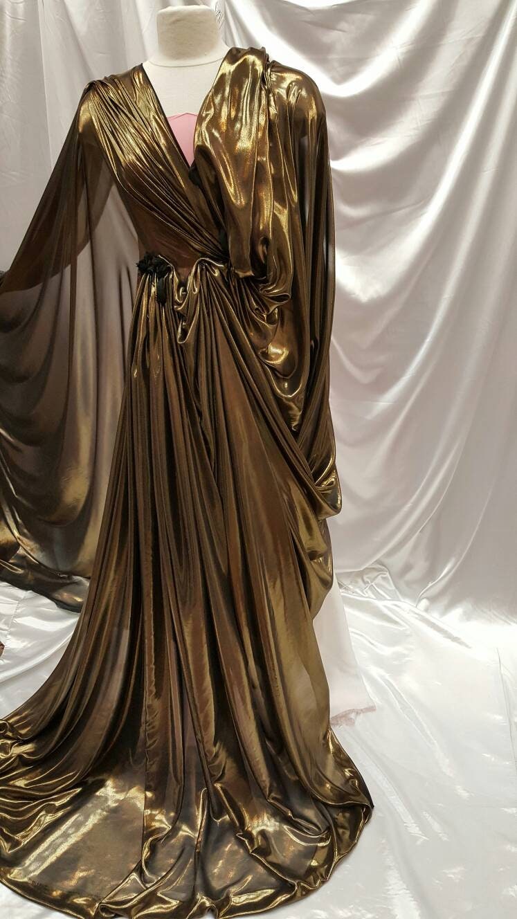 Gold Metallic Chiffon Silk Black Background Soft Flowy Prom Fabric Sold by the Yard Gown Quinceañera Bridal Decoration Draping