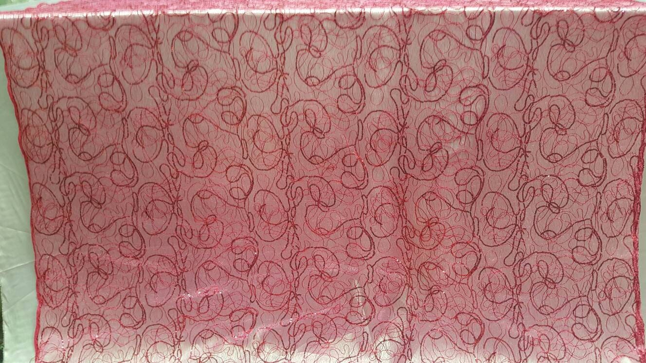 Hot Pink Spider Web Embroidered Lace Sequin Geometric Prom Fabric Sold by the Yard Quinceañera Bridal Party Decoration Draping