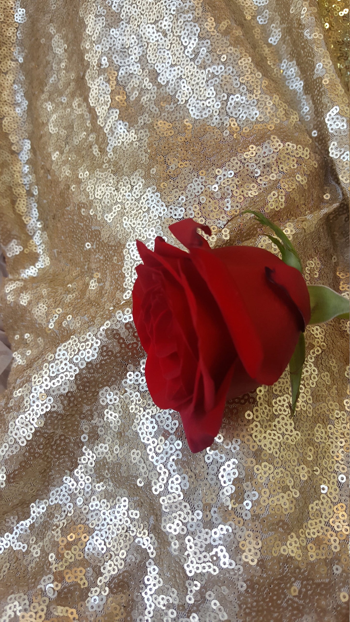Gold Sequin Matte Glitz Sequin on White Mesh 2 Way Stretch Fabric Sold by the Yard Gorgeous Draping Fabric decoration clothing draping dress