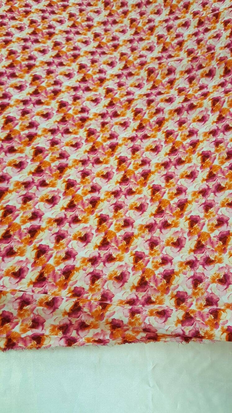 100% Rayon with Orange / Fuchsia Floral Print Fabric sold by the yard soft rayon organic fabric kids dress draping decoration