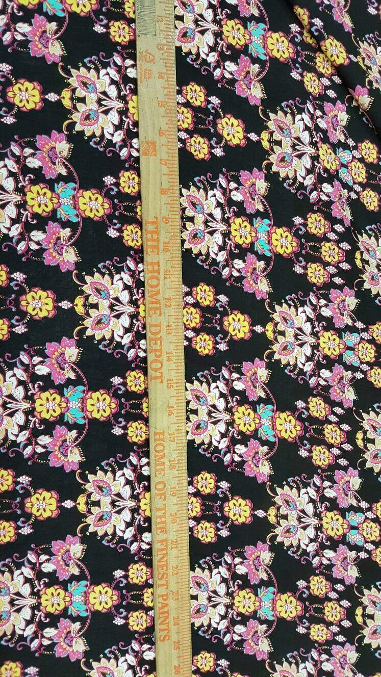 100% Rayon. Chinese Inspired Print with Flower Bouquets. 58-60" Wide. Fabric by the Yard