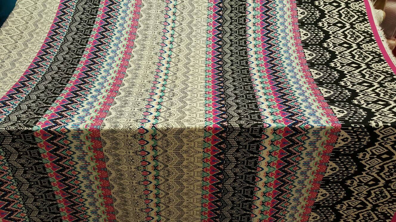 Rayon challis Multicolor geometric american indian pink black white Fabric by the yard soft flowy organic kids dress draping clothing