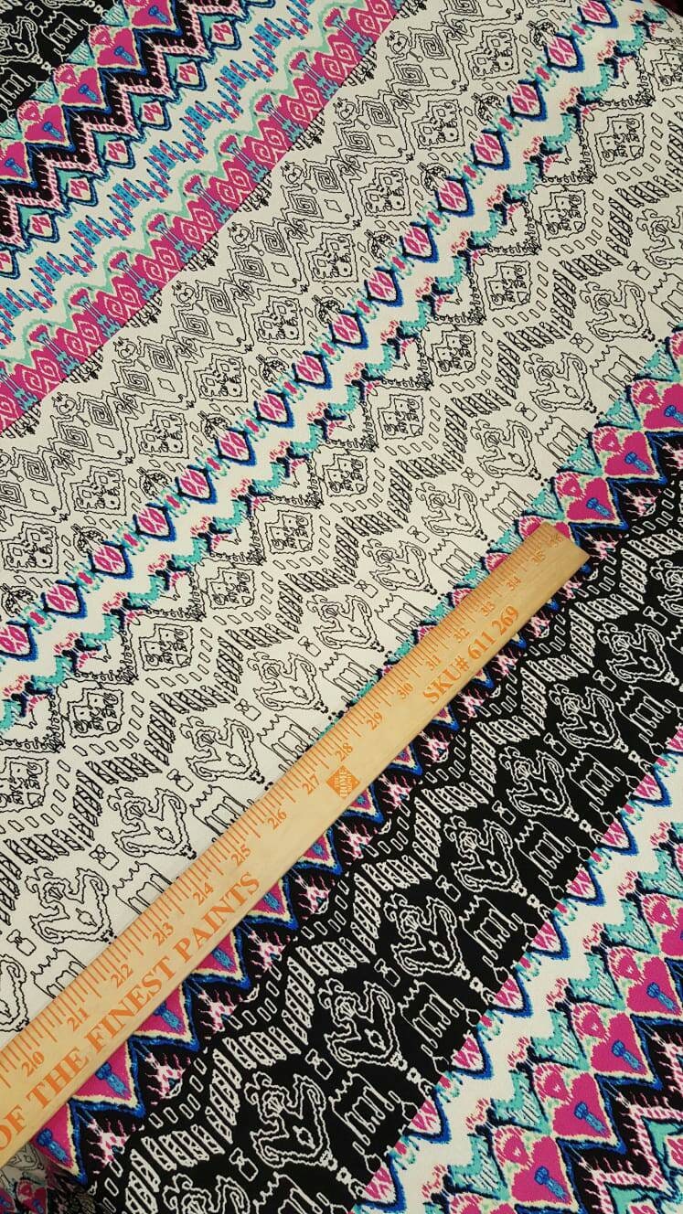 Rayon challis Multicolor geometric american indian pink black white Fabric by the yard soft flowy organic kids dress draping clothing