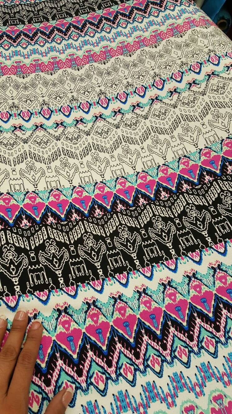 Rayon challis Multicolor geometric american indian pink black white Fabric by the yard soft flowy organic kids dress draping clothing