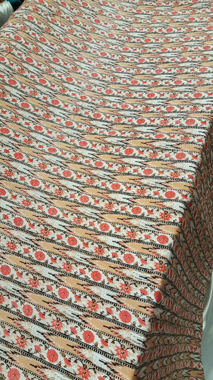 Rayon challis coral peach floral flowers black and off white fabric sold by the yard small flowers draping decoration clothing dress flowy