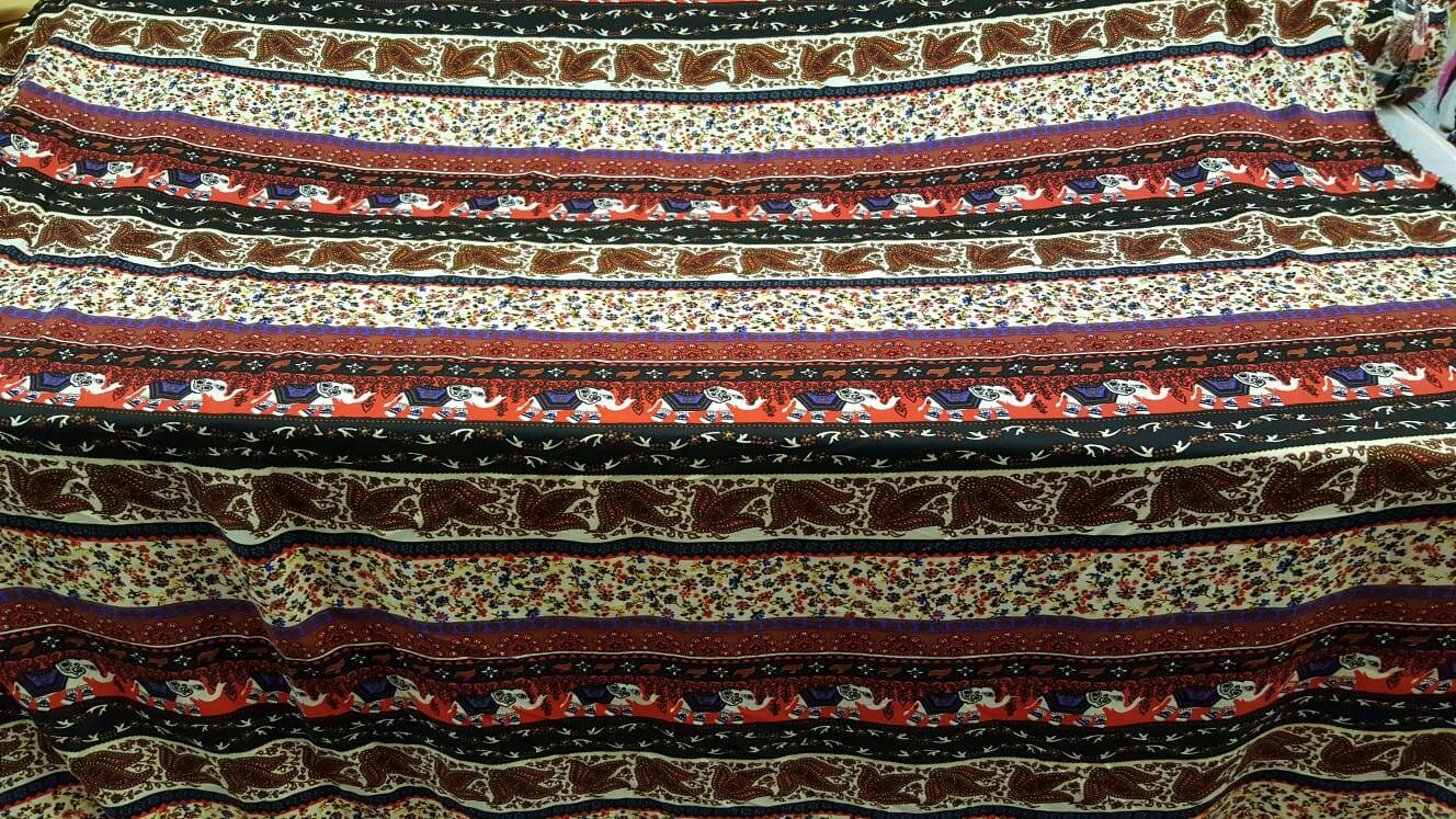 100% rayon challis small flower print elephant Indian inspiration Fabric by the yard 58 inches wide soft flowy multicolor