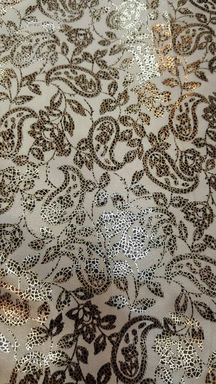 Gold Paisleys on White Satin Wedding Fabric Sold by the Yard Gown Bridal Decoration Draping Table Cloths Clothing Prom