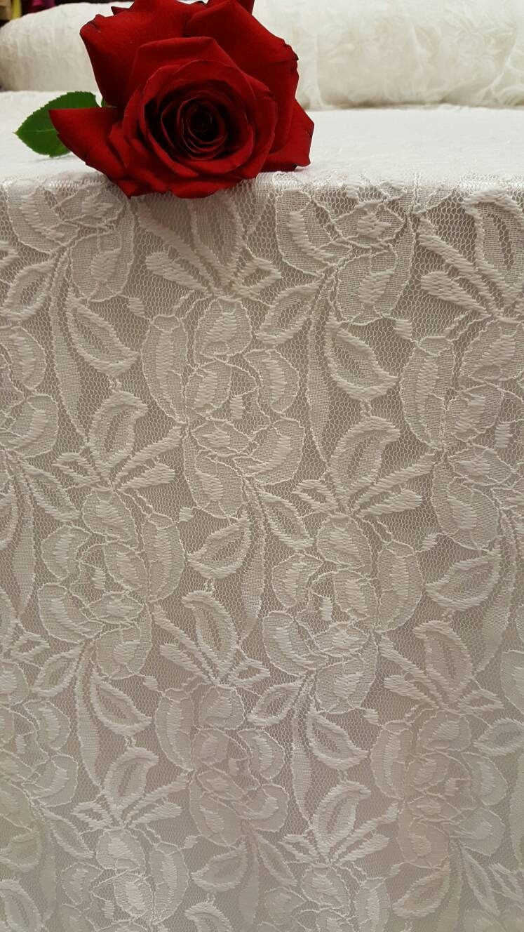 White Bridal stretch Lace Floral Flowers Embroidered on 4 Way Stretch Mesh Wedding Fabric Sold by the Yard Gown Dress Decoration Draping
