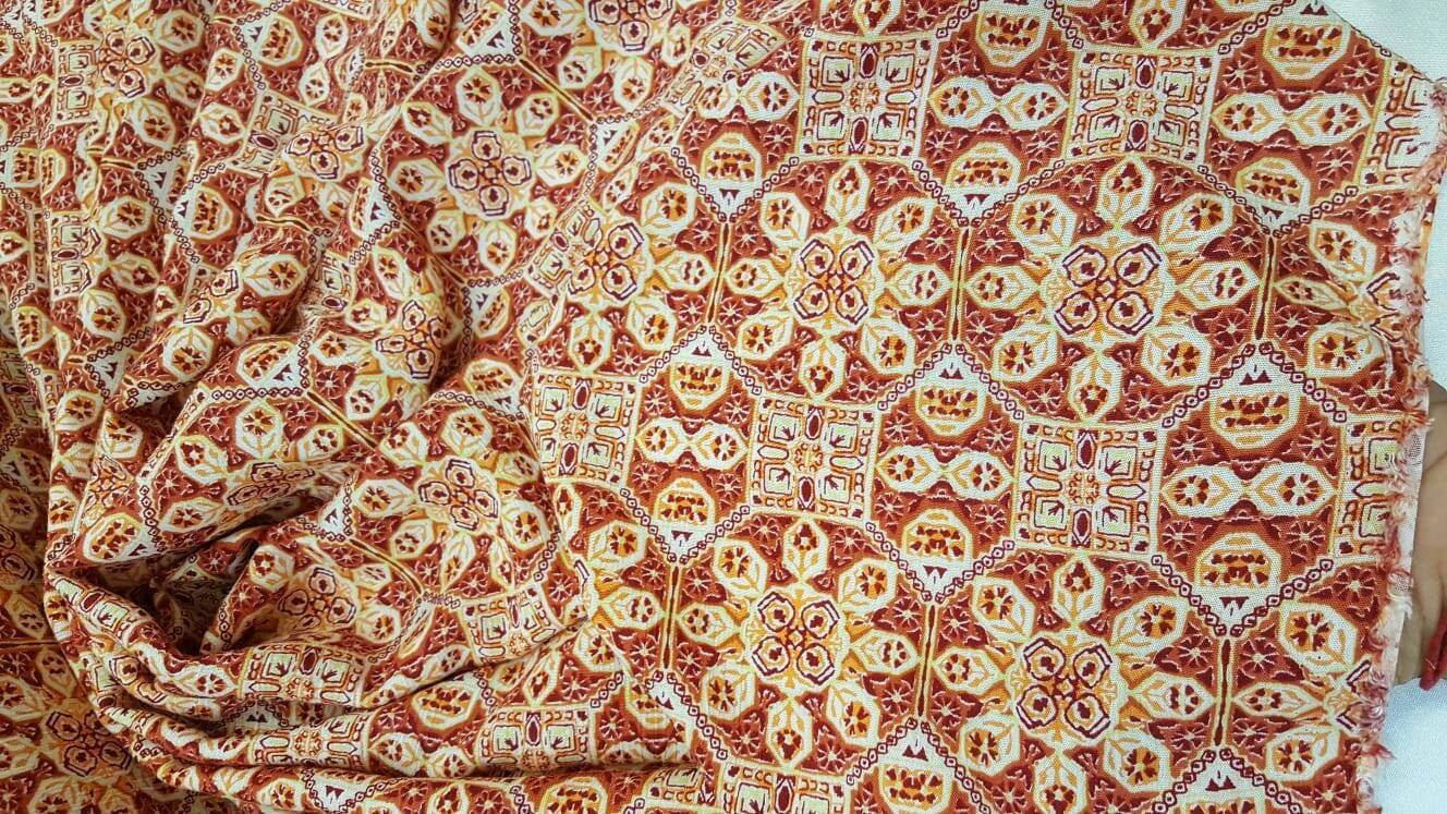 Rayon Challis Oranges Yellow Geometric Floral Print Fabric Sold By The Yard Soft Organic Kids Draping Decoration