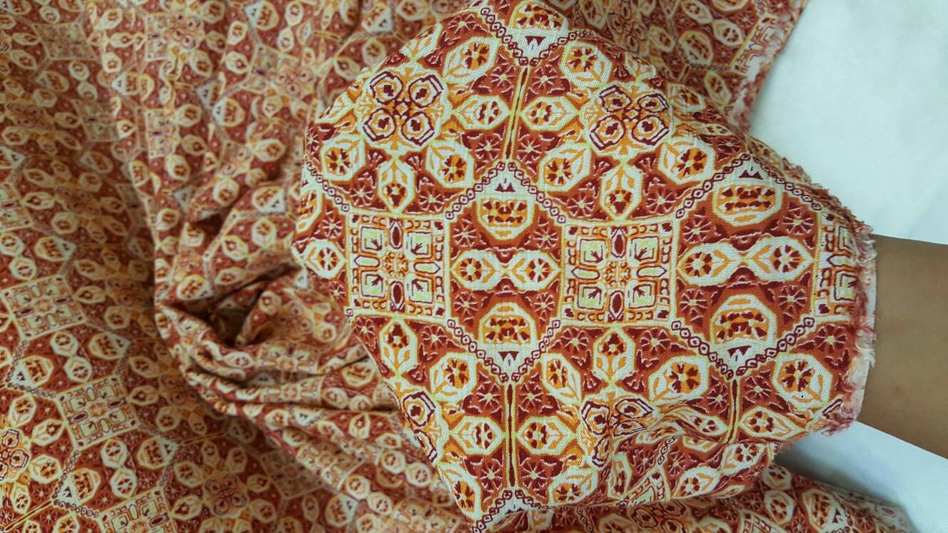 Rayon Challis Oranges Yellow Geometric Floral Print Fabric Sold By The Yard Soft Organic Kids Draping Decoration